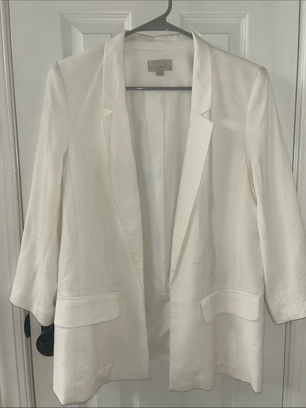 LOFT Cream Open-Front Blazer with Flap Pockets